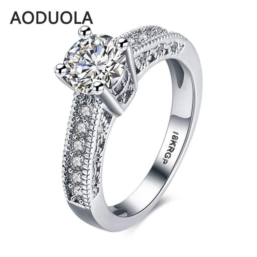 Round Ring Silver Plated with Crystal Zirconia Women's