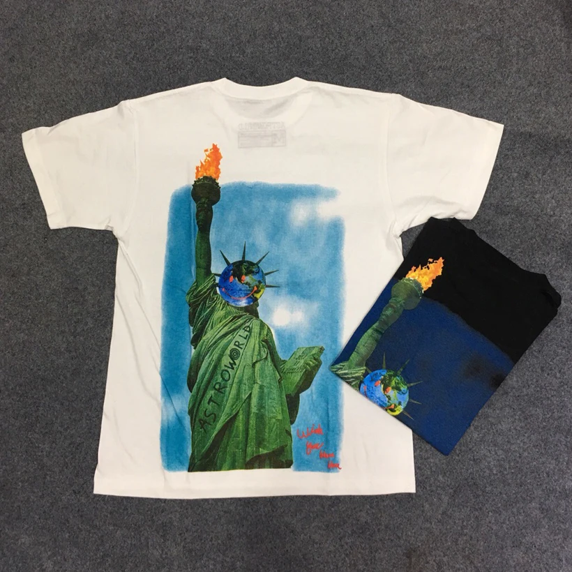 

Travis Scott Astroworld T Shirt Men Women Tshirt Smile Spoof Statue of Liberty Kanye West T-shirt Travis Scott Causal Streetwear
