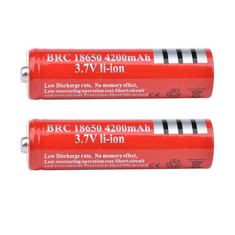 Высокая емкость 2 шт 18650 перезаряжаемая батарея 4200mAh 4200 mah 3,7 V литий-ионная аккумуляторная батарея фонарик налобный фонарь