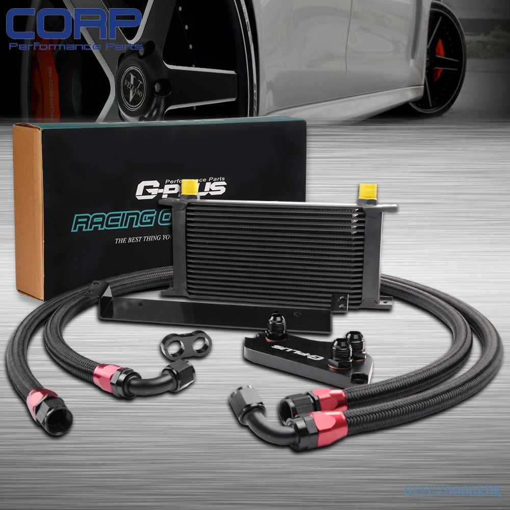 Universal 19 Row JDM Engine Oil Cooler Kit + Sandwich Plate Fit For LS1 LS2 LS3in Engine