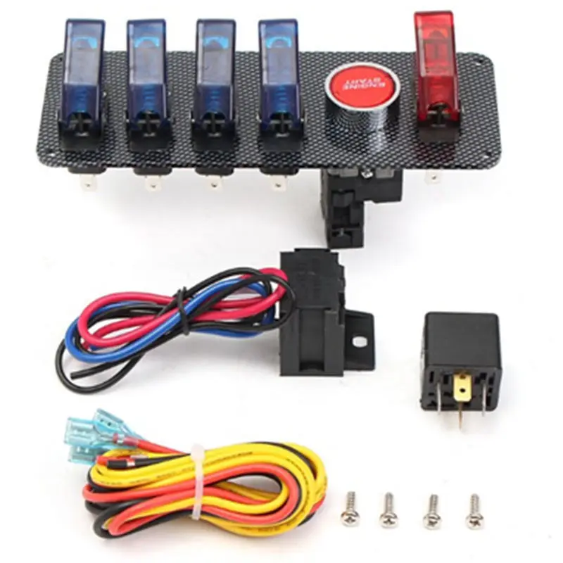 

Triclicks Carbon Fiber Racing Toggle Button Panel Car Switches 12V LED Ignition Switch Panel Engine Start Push Button LED Toggle