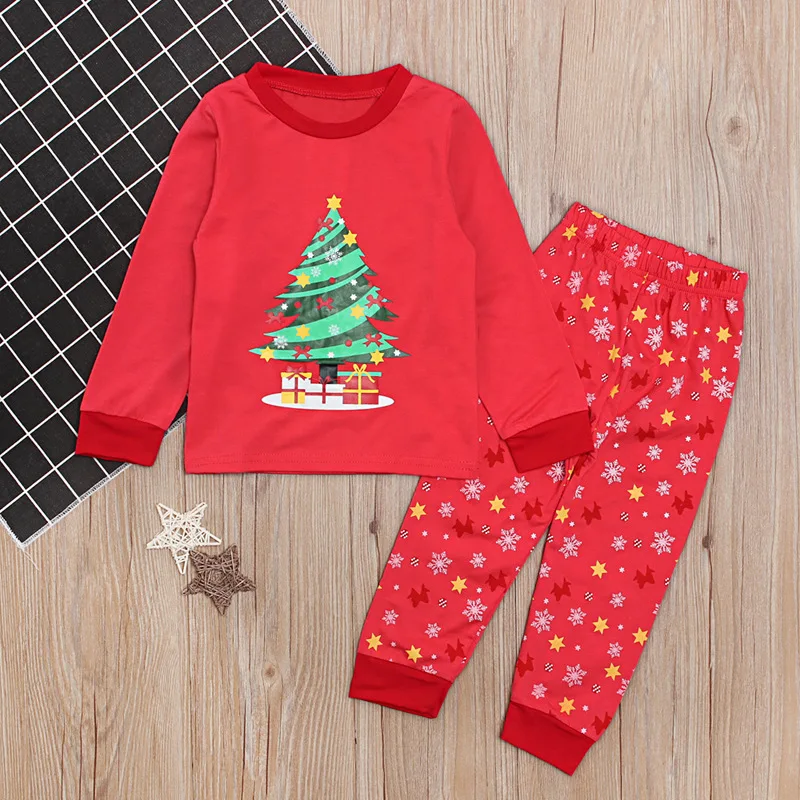 Модные осенние детские рождественские комплекты из 2 предметов Повседневный пижамный комплект для мальчиков и девочек, футболки и штаны комплекты одежды для малышей комплект из 2 предметов с длинными рукавами
