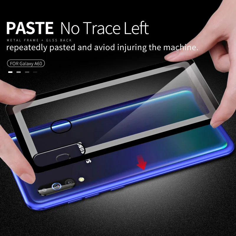 OMEVE Metal Bumper Shell for Samsung Galaxy A60 Case Alloy Frame Tempered Glass Back Cover for Samsung A60 Shockproof Phone Case