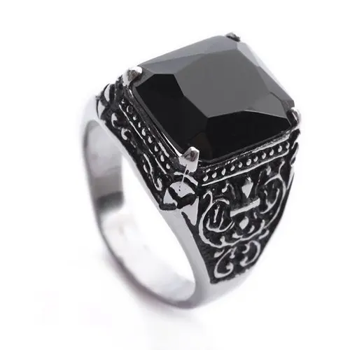 MEN's Stainless Steel Silver Gold Black Oval Onyx Ring Size 8-12*R80 