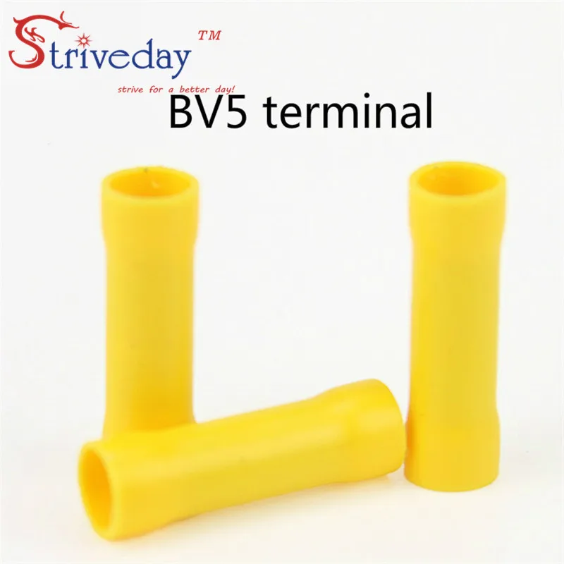 

100pcs/bag BV5 double line Tubular Pre-insulated terminal Tubular intermediate wiring Cold Terminals high quality Yellow
