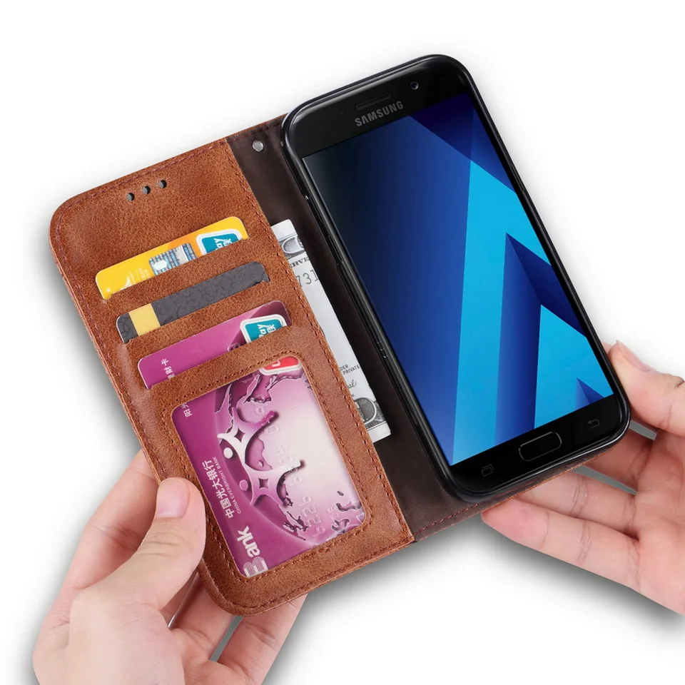 Для Samsung Galaxy A3 A5 2017 Винтаж масла Воск кожаный бумажник Стенд откидная крышка для