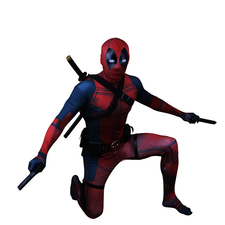 Deadpool Costumes Adult Man Spandex Lycra Zentai Bodysuit Halloween Cosplay Suit Belt Headwear Mask Sword holster