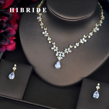 

HIBRIDE New Fashion Sparking Flower Full Cubic Zirconia Jewelry Sets For Women Earring Necklace Set Dress Accessories N-326