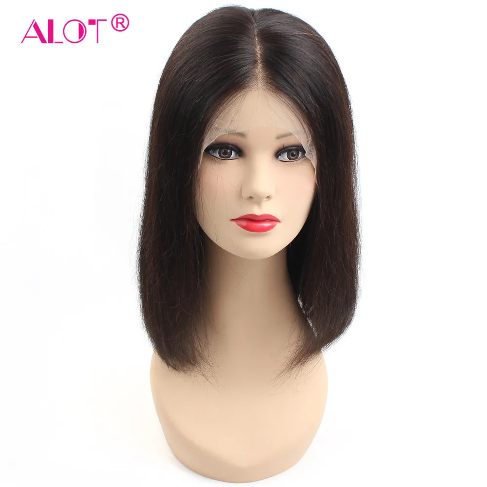 

ALOT 13x6 Short Straight Lace Front Human Hair Wigs Natural Black Lace Frontal Wig Brazilian Remy Pre plucked Hair Bob Wig