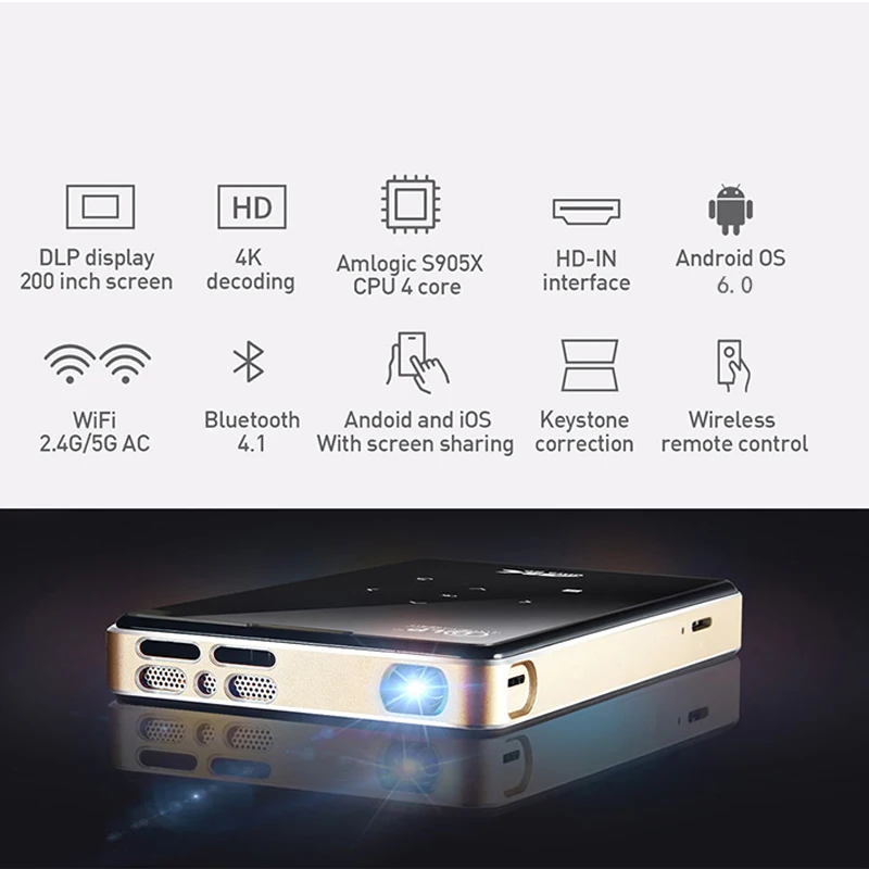 1 шт. H96 Projecteur 2g 16g S905X домашний P Mini projecteur De Portatif de poche DLP Android proyector|ТВ-приставки и