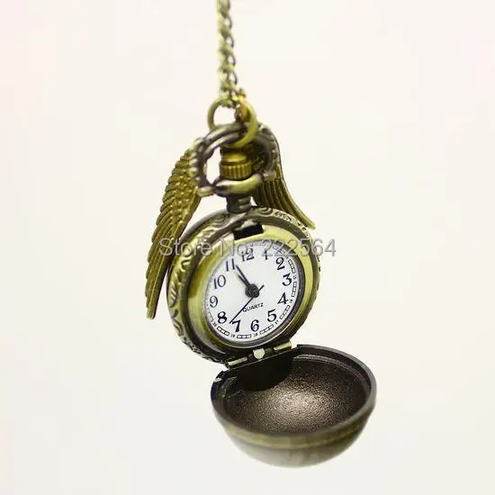 

free shipping !Hot Sale Golden Snitch Watch Steampunk Quidditch Pocket Wings Necklace Chain NE-0012 wholesale!