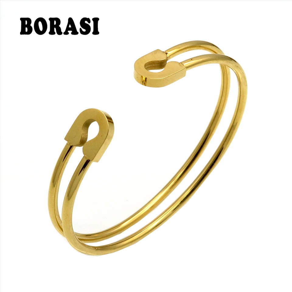 

Delicate Fashion Classic Pin Bracelets & Bangles Jewelry Personalized Stainless Steel Pin Shape Bangles for Women Party Gift
