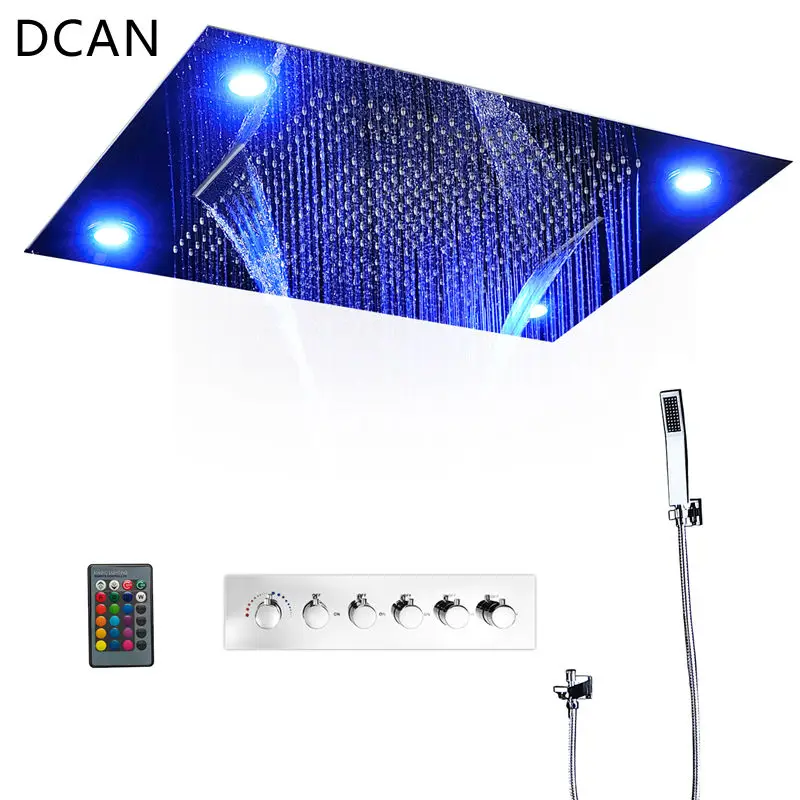 

DCAN 5 Functions Intelligent Shower Set Modern Luxury European Style Large SUS304 Waterfall Bathroom Remote Control Led Ceiling