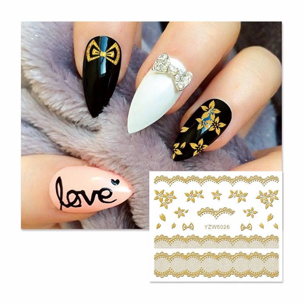 

YZWLE 1 Sheet 3D Gold Lace Flower Pattern DIY Stickers Nail Art Tips Decals Beauty Temporary Tattoos Tools 6026
