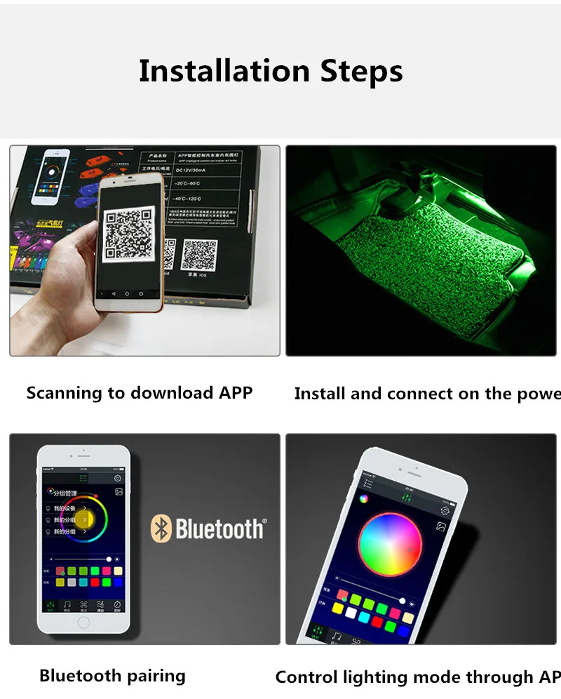 4 шт автомобилей RGB Светодиодные ленты фары автомобиля укладки APP/голос/удаленного Управление Декоративные Атмосфера лампы салона Свет Аксессуары