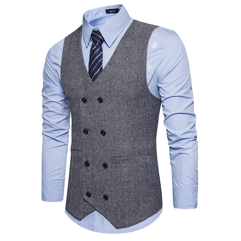 Brown Double Breasted Vest Suit Mens Vests Striped Slim Fit Waistcoat ...