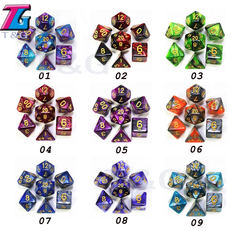 

9 Colors for Choose Delicate 7pcs/set Dice with Bag Toys Adults Kids Plastic Cubes Dungeons Dragons DND RPG Table Game