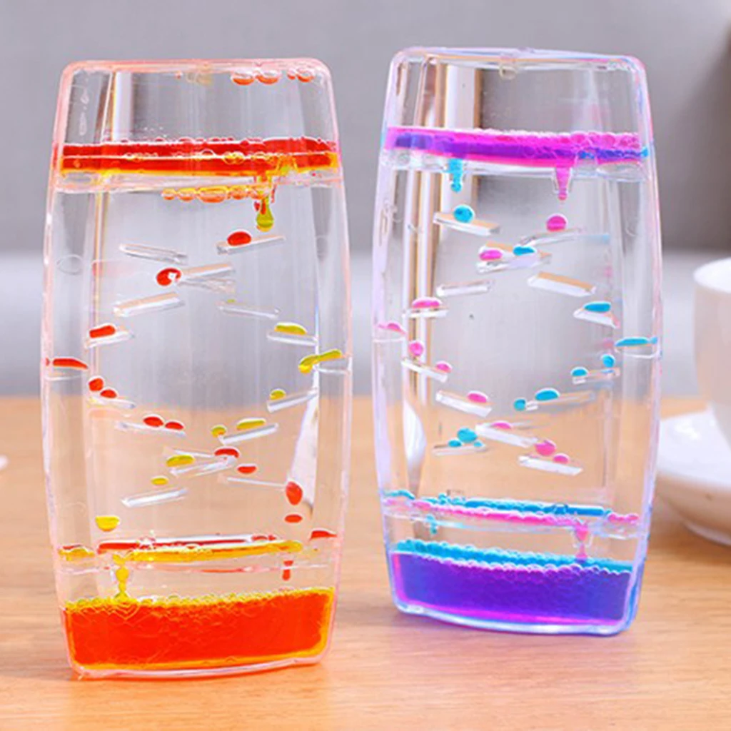 Acrylic Creative Square Floating Oil Liquid Bubbler Motion Timer Hour Glass Ladder for Kids Children Novelty Gift