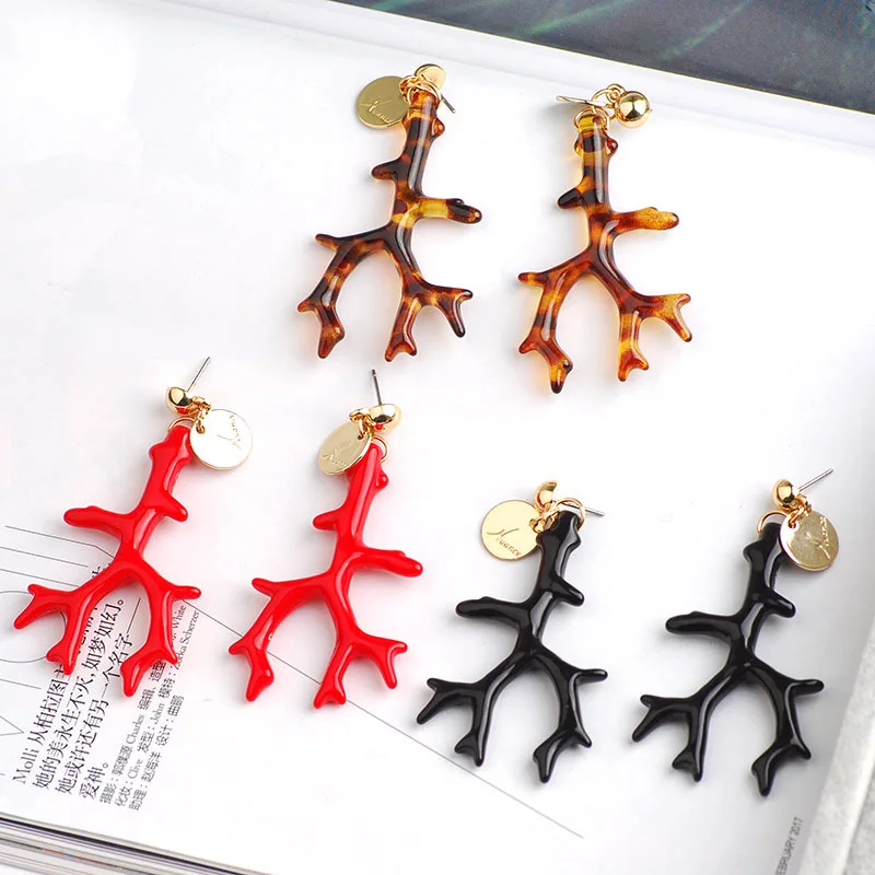 

Korean women jewelry acetic acid resin branch earrings new fashion coral tree branch dangle earrings