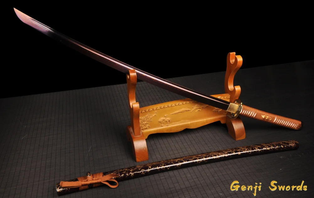 Ручная работа Полный Тан японский катана Красный Дамаск Сложенный стальной настоящий самурайский меч острый меч катана край