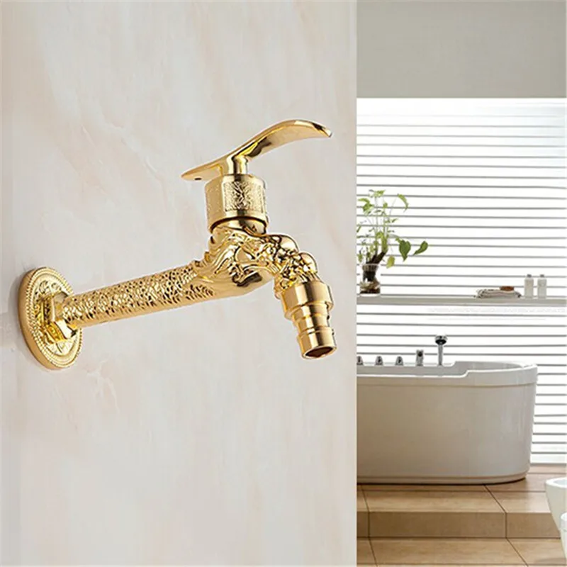 Máquina de Lavar Torneira da Bacia de Bronze Ouro Roupa Torneiras Wall Mounted Único Fria Antigo Piscina Mop Banheiro Bibcocks Torneira