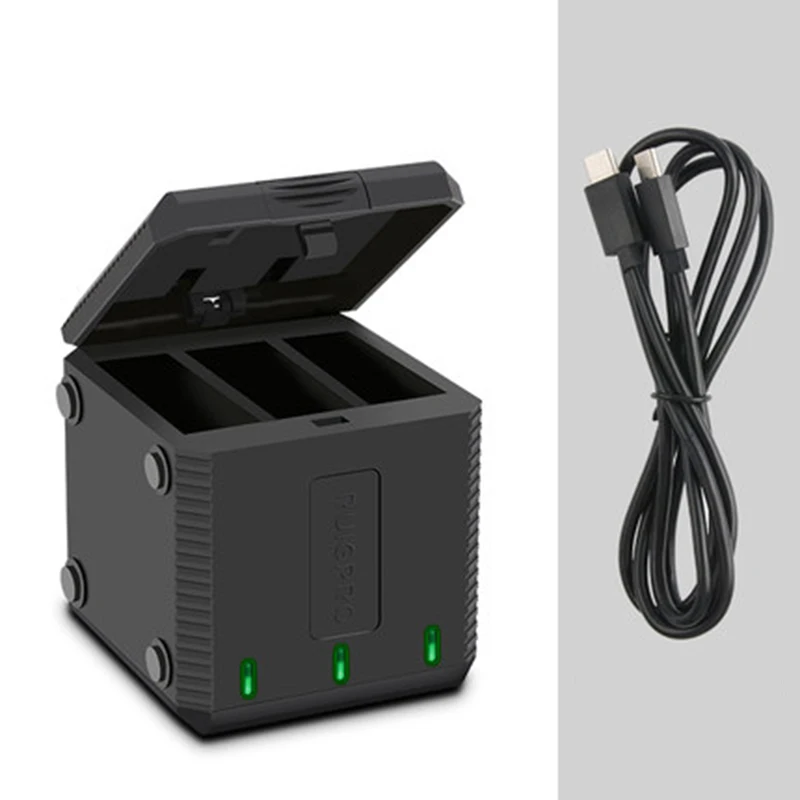 

3-Way 3 Port Battery Charger with Charging USB Type-C Cable for GoPro Hero 5 Hero 6 Accessories Storage Box Case Charger