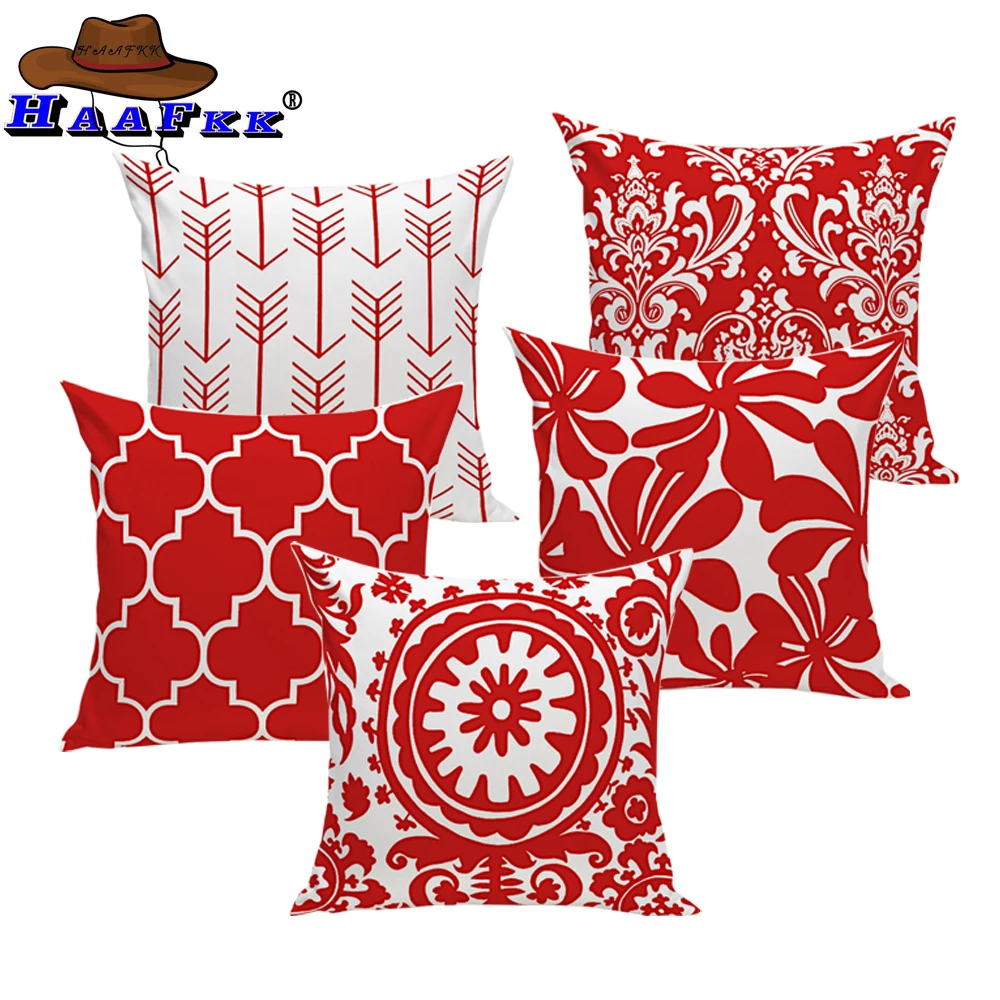 red and white pillow covers