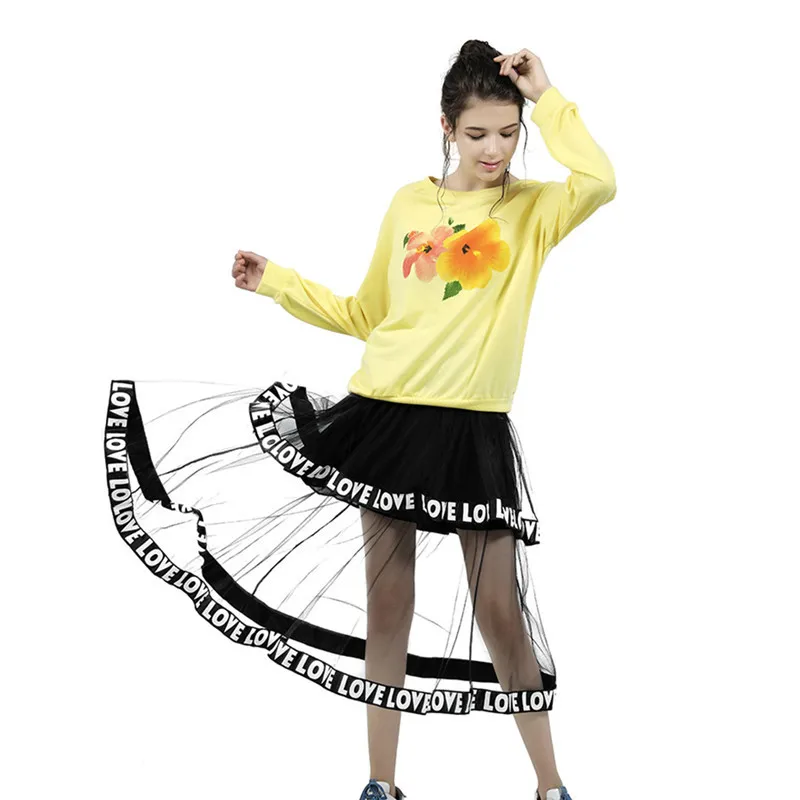 Lychee Girls Letter Ribbon Mesh Patchwork Skirts Female A-Line Mid Calf Summer Casual Women Skirt Bottoms | Женская одежда