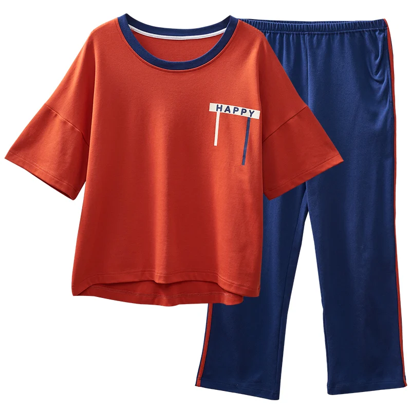 Summer Knitted Cotton Women Pajamas Set Short Tops+Long Pants Sleepwear Round Neck Big Size M-XXL Ladies Homewear Clothing Summer Knitted Cotton Women Pajamas Set Short Tops+Long Pants Sleepwear Round Neck Big Size M-XXL Ladies Homewear Clothing