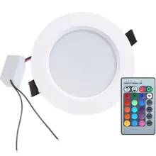 СИД Dimmable СИД вниз светильник 3 Вт 5 Вт 10 Вт светодиодные утопленный RGB светодиодный панельный светильник белый светодиодный потолочный светильник с пультом дистанционного управления AC 85-265V 110V 220V вниз светильник