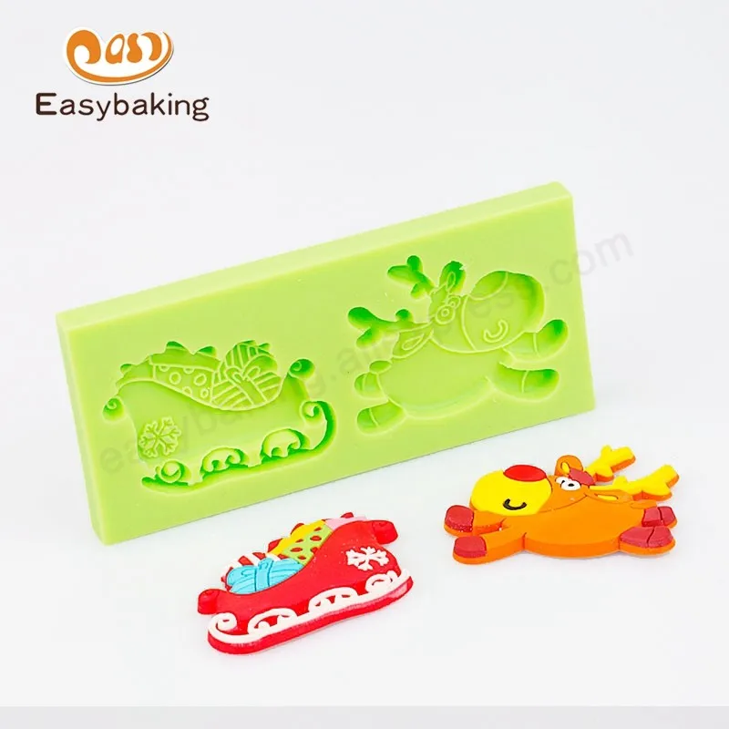 ES-0009_Reindeer Sleigh Christmas Gift Fondant Decoration Tools Kitchen Accessories Silicone Mold_6317