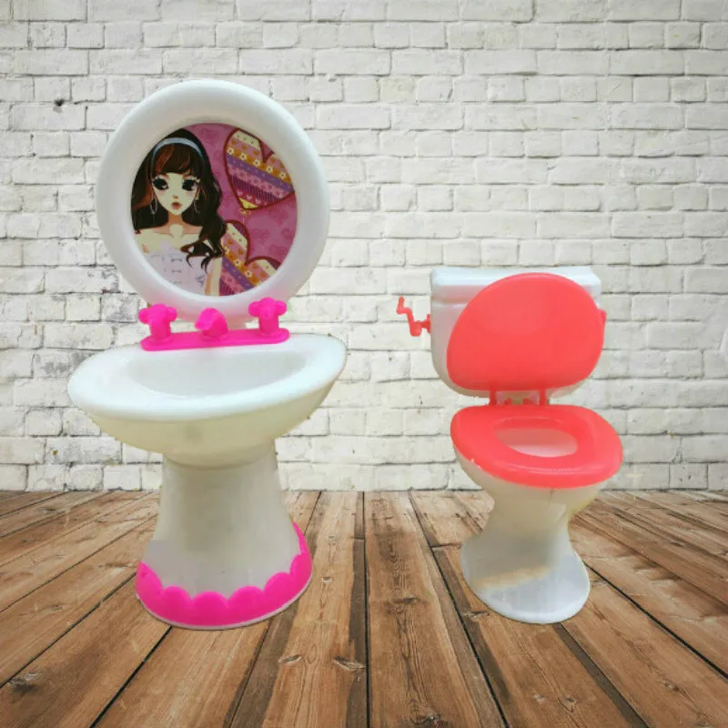 2 предмета = милый кукольный унитаз+ умывальник, туалет, кукольный домик, мебель для ванной комнаты, приспособления для мытья, набор для и для куклы Келли