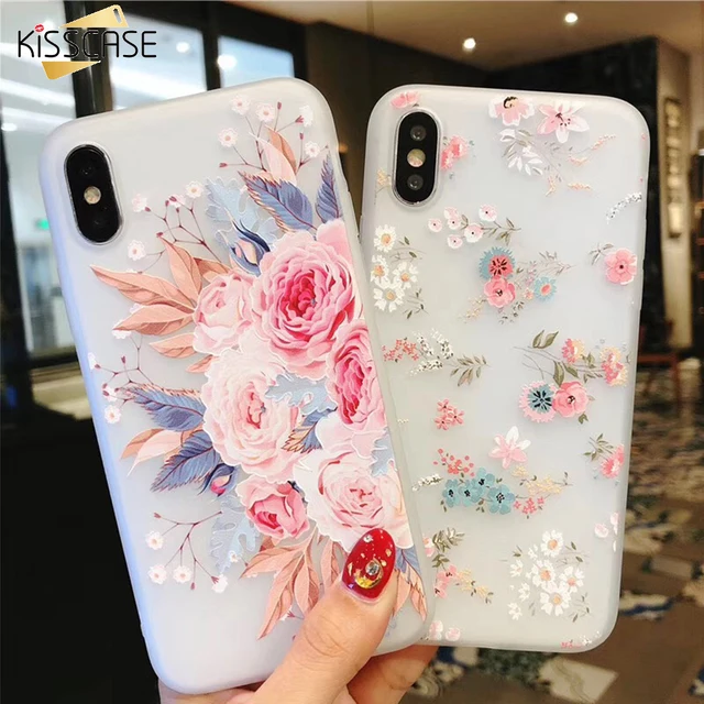 KISSCASE Phone Case For iPhone 7 6 6s 8 X Soft Silicone 3D Relief Smooth Touch Mobile Cases For iPhone 7 6 s 8 Plus Coque Capa
