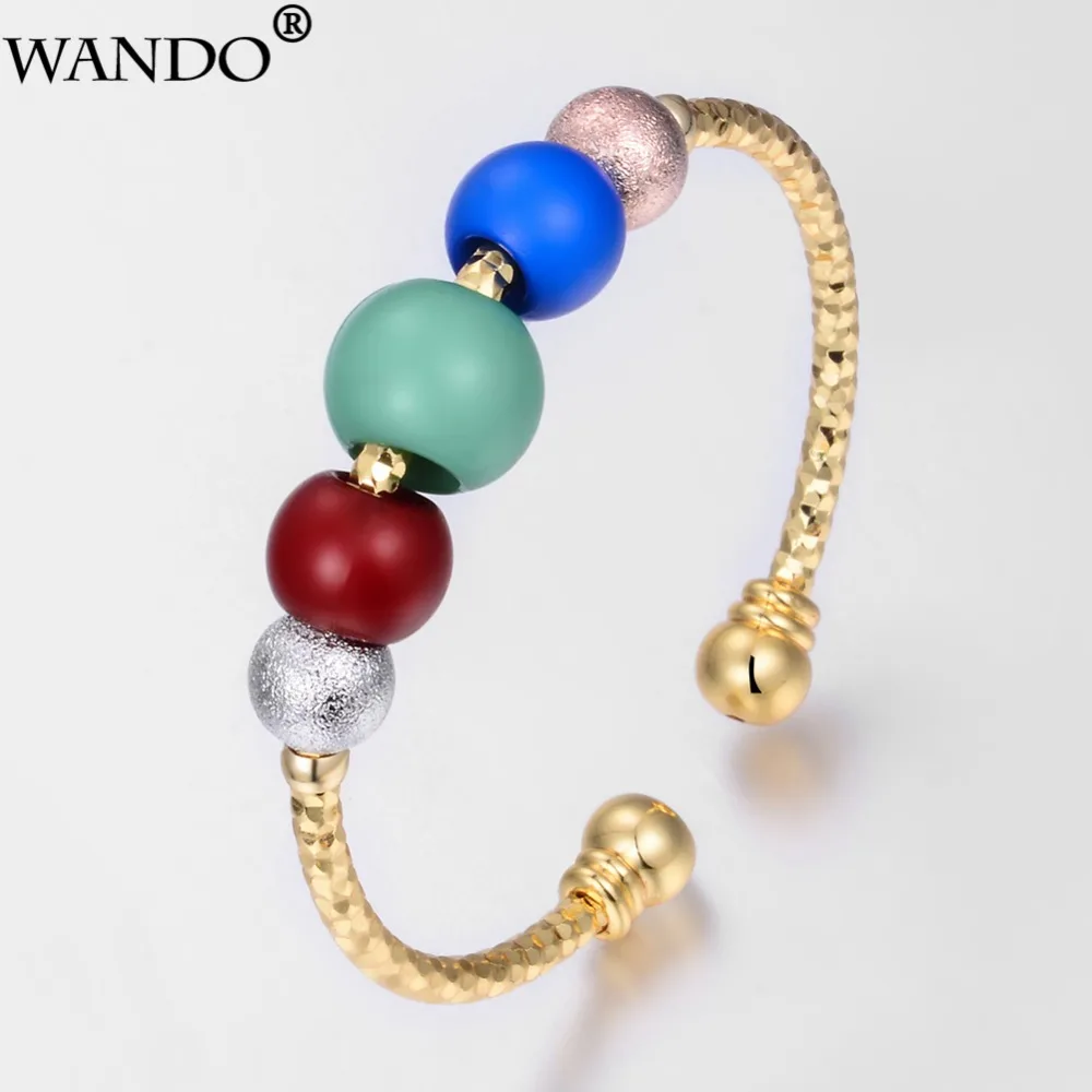 

Wando 1pcs Baby Bangles Girls Lovely Gold Color Charm Beads Bracelet Three-color round beads Bracelet For Children jewelry