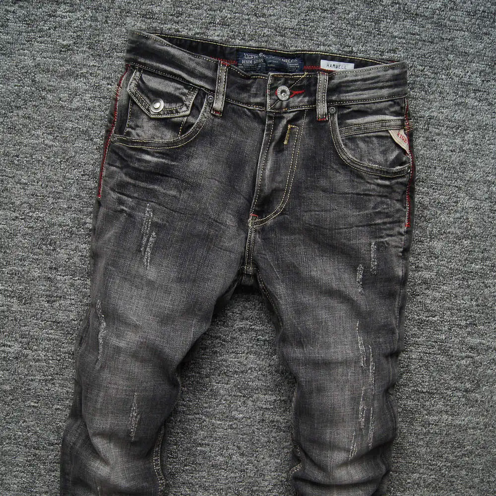 Fashion Classical Men Jeans Black Gray Color Retro Washed Denim Ripped Jeans homme Brand Designer Slim Fit Hip Hop Jeans Men Fashion Classical Men Jeans Black Gray Color Retro Washed Denim Ripped Jeans homme Brand Designer Slim Fit Hip Hop Jeans Men