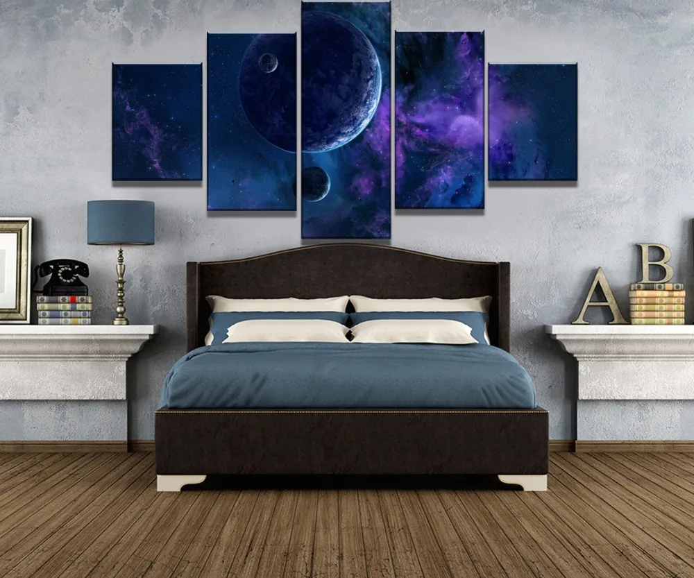 5 Piece HD Print Large Outer Space Picture Painting Canvas Wall