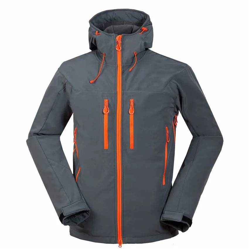 JACKSANQI Мужская зимняя флисовая походная куртка, лыжная походная куртка, водонепроницаемая Спортивная мужская куртка с капюшоном RA088 - Цвет: Grey
