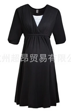 Новое поступление,, платье для беременных с v-образным вырезом и эластичной резинкой на талии, Европейское женское платье больших размеров - Цвет: Черный