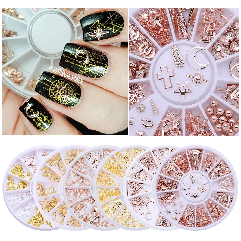 

Nail Rhinestone Mixed Size Flat Bottom Accessory Metal Rivet Beads Nail Art Tips Manicure 3D Nail Art Decorations in Wheel