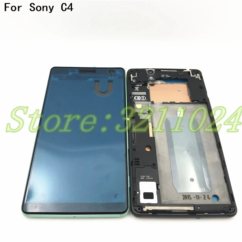 

New Front Frame Bezel Housing LCD Screen Holder+Middle Frame Housing Plate Bezel Cover Case For Sony Xperia C4 With Camera Lens
