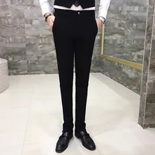 Однотонные новые мужские костюмные брюки, синие, черные, фиолетовые модные повседневные мужские брюки, высококачественные деловые банкетные мужские платье брюки