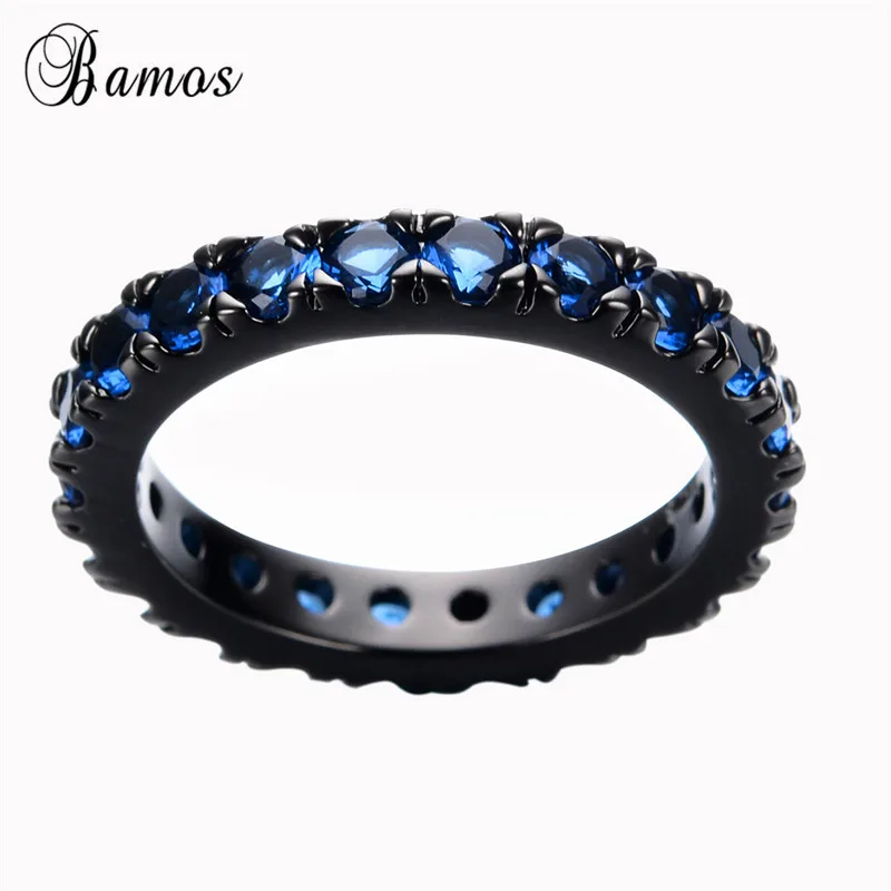 Bamos, Трендовое зеленое/синее кольцо с кубическим цирконием в стиле хип-хоп, кольца для пар с покрытием из черного золота, для женщин и мужчин, в стиле панк, мужские ювелирные изделия - Цвет основного камня: Blue