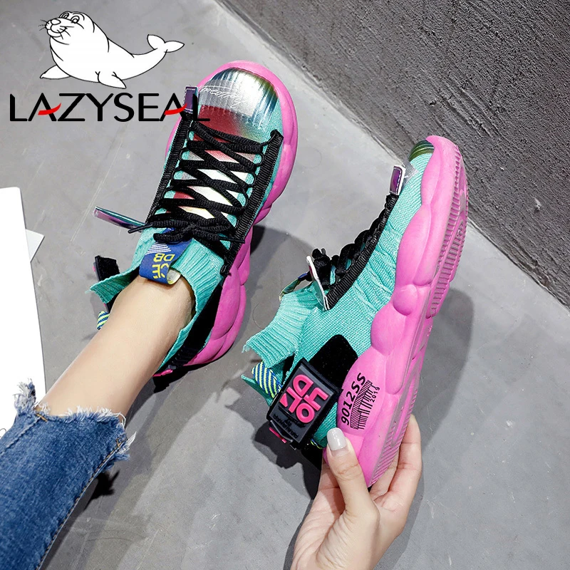 LazySeal женские кроссовки, визуально увеличивающие рост; дышащие ботильоны на шнуровке; женская обувь на платформе с украшениями; прогулочная обувь из сетчатого материала