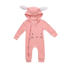 Осенняя одежда для маленьких мальчиков и девочек, с рисунком кролика с длинными рукавами комбинезон для новорожденного, для малыша комбинезон на молнии Одежда в загородном стиле наряды 0-3Years Одежда для малышей