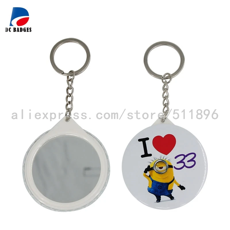 

Free Shipping Customized 44/58MM Mirror keychain 100pcs,accept OEM Pin Badge Buttons