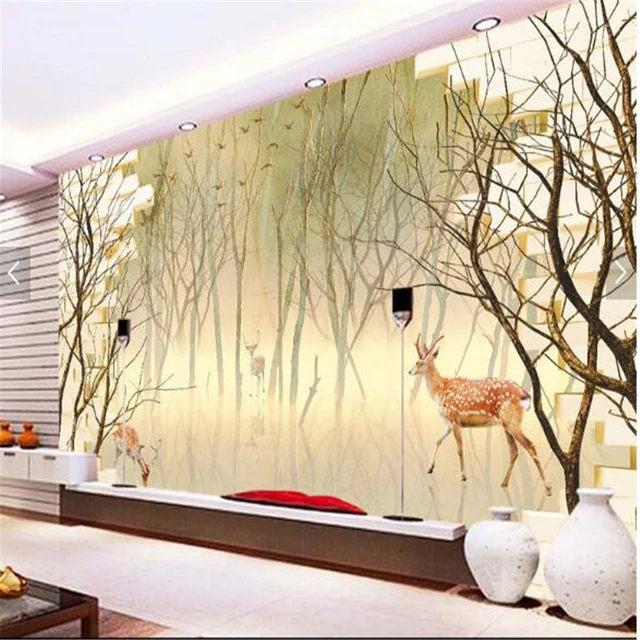 Beibehang Custom Photo Wallpaper Wall Murals Stickers Beibehang Custom Photo Wallpaper Wall Murals Stickers Nostalgic Abstract Hand Painted Tree Reindeer Elk