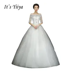 Бесплатная доставка YiiYa красный Boat Neck свадебные платья невесты принцессы бальные платья Дешевые Свадебные Vestidos De Novia Половина рукава XXN144