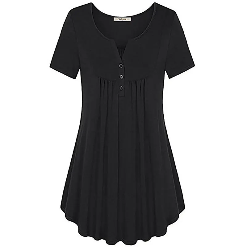 Women'S Summer Casual Short Sleeve T-Shirts Ruffle Button Up Split Neck Blouse Tunic Top Female 2018 Fashion Solid Loose Tees (31)