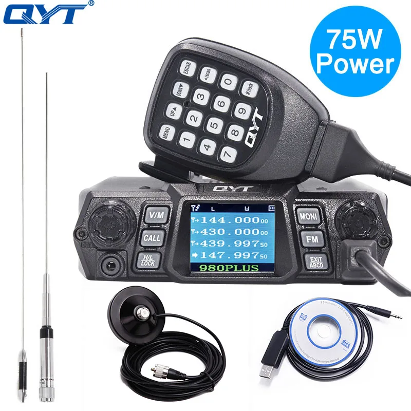 QYT KT-980 PLUS высокая мощность fu 75 Вт(VHF)/55 Вт(UHF) двухдиапазонный четырехдиапазонный резервный KT-980Plus автомобильный мобильный радиоприемник Ham CB радио KT 980 PLUS