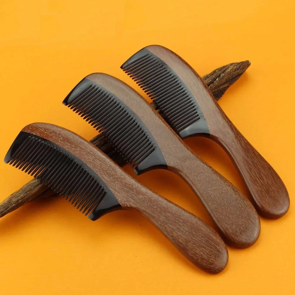 

2019Hot Natural handmade 20cm OX horn red Sandalwood Boutique Comb hairdressing professional health care sandalwood wooden Combs